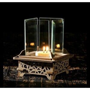 Wooden Tea Light Candle Holder, Votive Tealight Holder with Puzzles Box Wood Bas